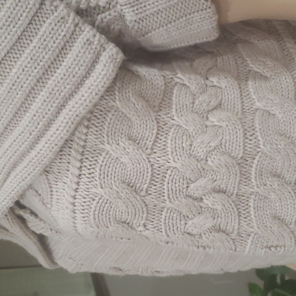 The Limited M snap button cowl neck wool blend cableknit cardigan top - Picture 5 of 10